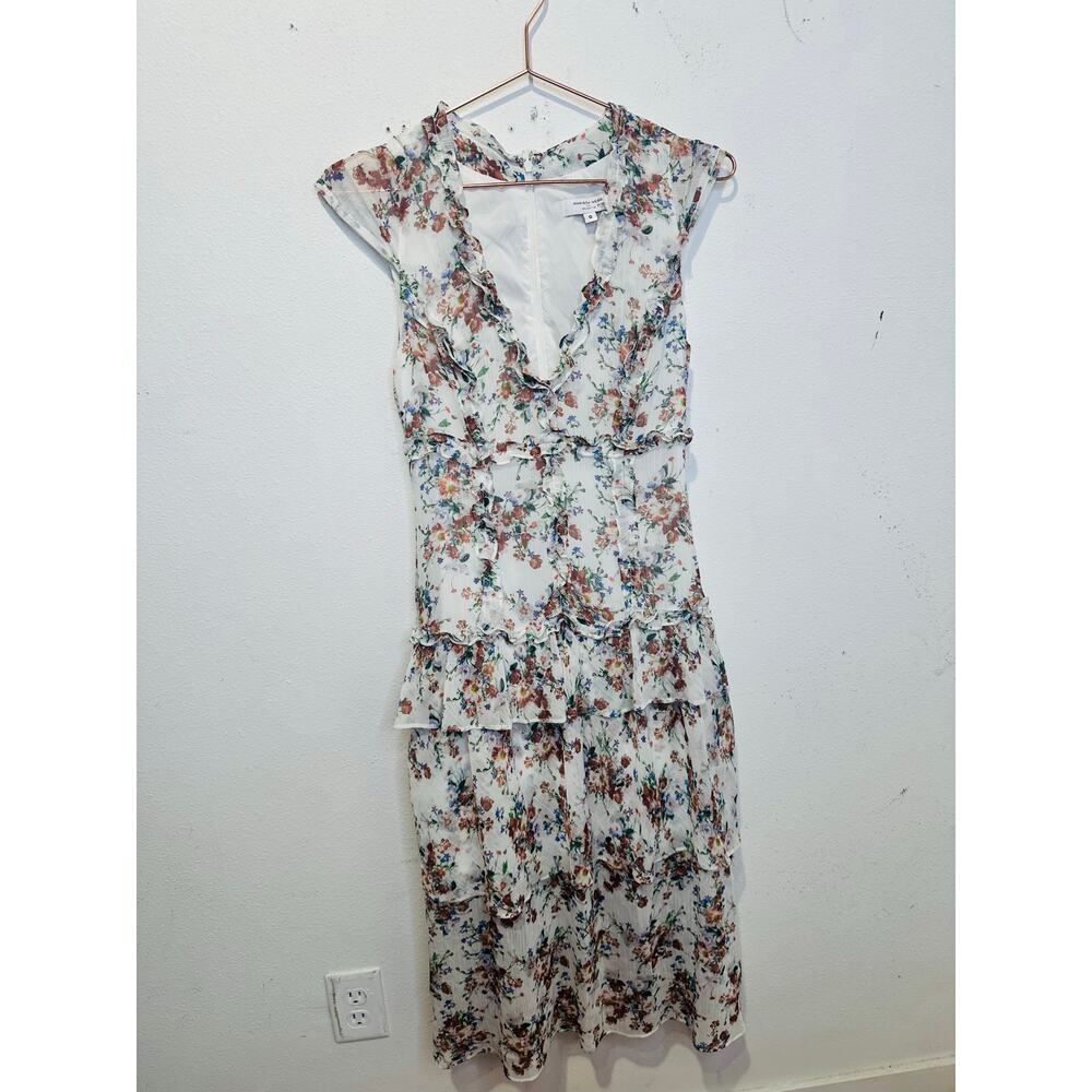 MARISSA WEBB Women's White Floral Ruffles Hourglass V-Neck Midi Dress Size 0 - Picture 3 of 15